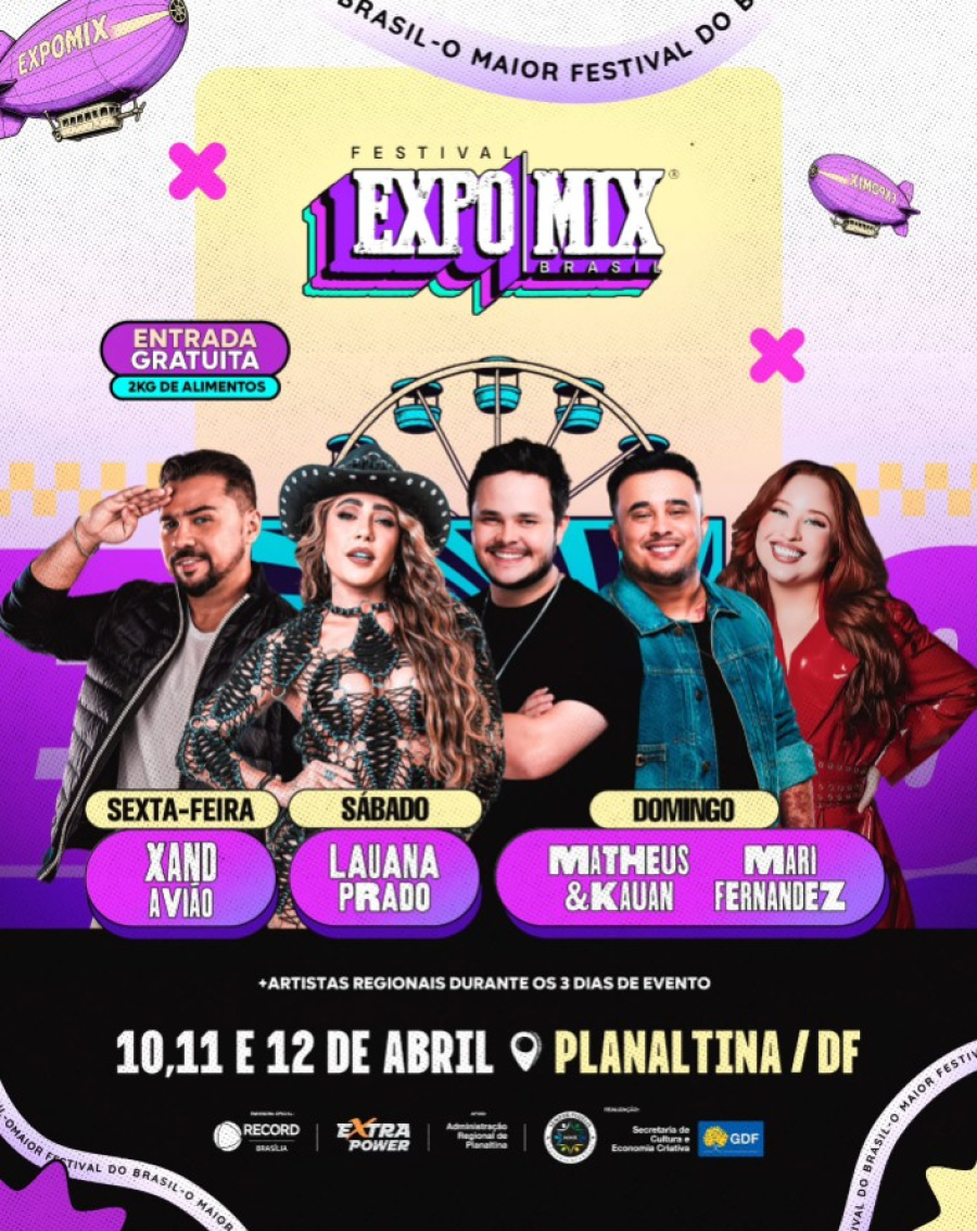 Planaltina recebe o Festival ExpoMix Brasil 2026 com shows gratuitos e grandes atrações